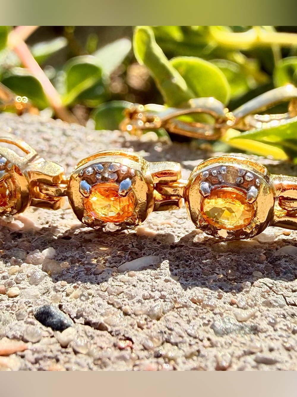 18K Gold Over Sterling Silver Orange AA Sapphire & Diamond Bracelet 7.25β - Picture 2 of 12